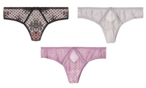 VICTORIAS SECRET LUXE LINGERIE DREAM ANGELS TANGA PANTY POLKA DOT LACE CUTOUT 