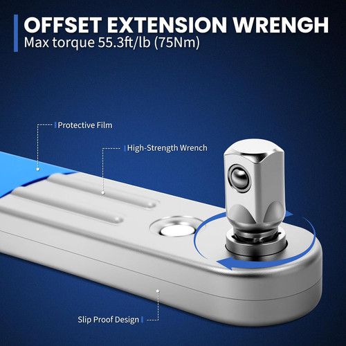 Impact Offset Extension Wrench Set with Ratchet and Square Drive Adapters