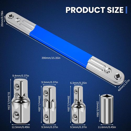Impact Offset Extension Wrench Set with Ratchet and Square Drive Adapters