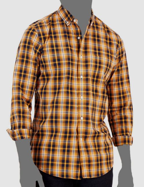 $60 Club Room Men's Orange Blue Plaid Stretch Long-Sleeve Button-Up Shirt Size L