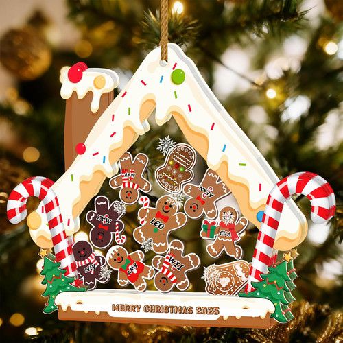 Custom 4D Shaker Family Ornaments - Personalized Gingerbread House 2025