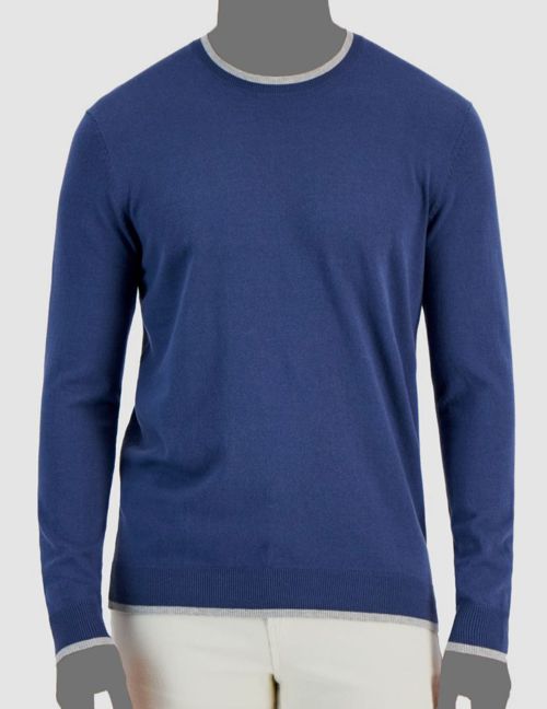 $50 Alfani Men's Blue Contrast Edge Long-Sleeve Crewneck Sweater Size Large