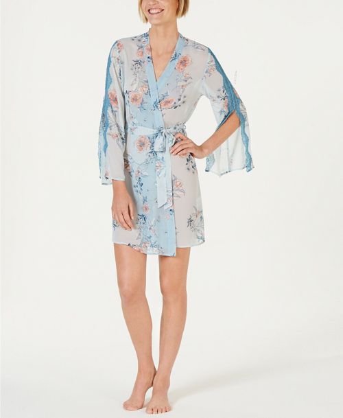 I.N.C International Concepts Printed Lace-Trim Chiffon Wrap Robe Size XL