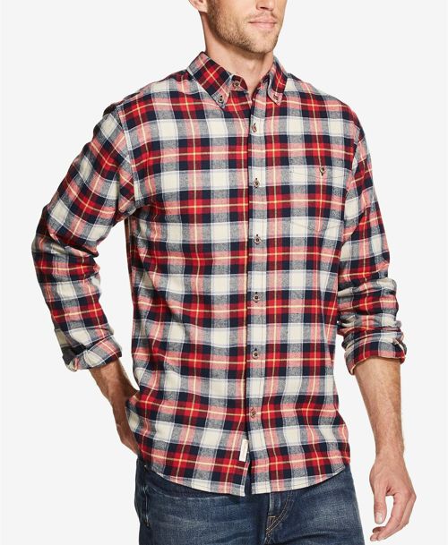 $105 Weatherproof Vintage Mens Red Blue Yellow Plaid Long-Sleeve Flannel Shirt S