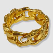 $270 Emanuele Bicocchi Men's 24k Gold Plated Sterling Silver Chain Ring Size 11