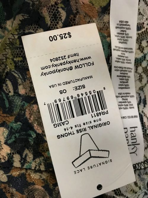 $25 Hanky Panky Women's Brown Original-Rise Lace Thong Panty Size OS (4-14)