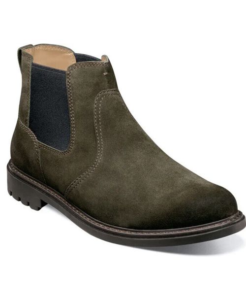 Men Florsheim Field Plain Toe Gore Chelsea Slip on Ankle Boots Olive Green 11970