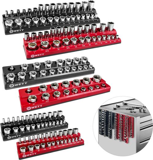 Magnetic Socket Organizer Set, 6-Piece Socket Holder Set, 1/4", 3/8", 1/2" Drive