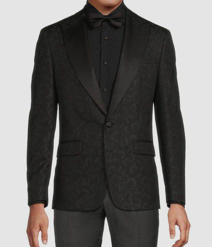 Karl Lagerfeld Mens Black Print Modern Sport Coat Blazer Dinner Jacket Size 42L