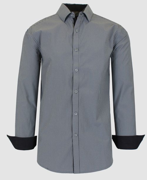 $58 Galaxy By Harvic Men's Slim-Fit Gray Button Down Striped Dress Shirt Sz 3XL