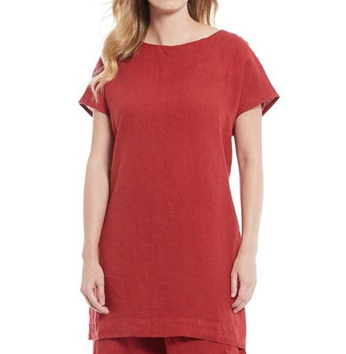 Bryn Walker Ansel Tunic cap Sleeves side Pockets Linen Fado (Red)  MSRP $138