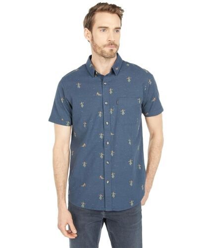 Rip Curl Men Button Up Stretch Short Sleeve Hula Breach Shirt, Navy, Sz 2XL