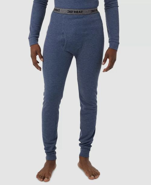 $34 32 Degrees Heat Underwear Men's Blue Classic Waffle-Knit Leggings Size L