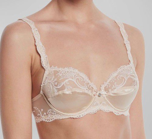 $198 Lise Charmel Women's Beige Splendeur 2-Part Full-Cup Lace Bra Size 34D