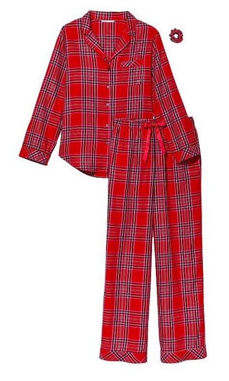 VICTORIAS SECRET FLANNEL PAJAMA SET SLEEP RED PLAID PJ LONG SLEEVE SIZE XXL NEW