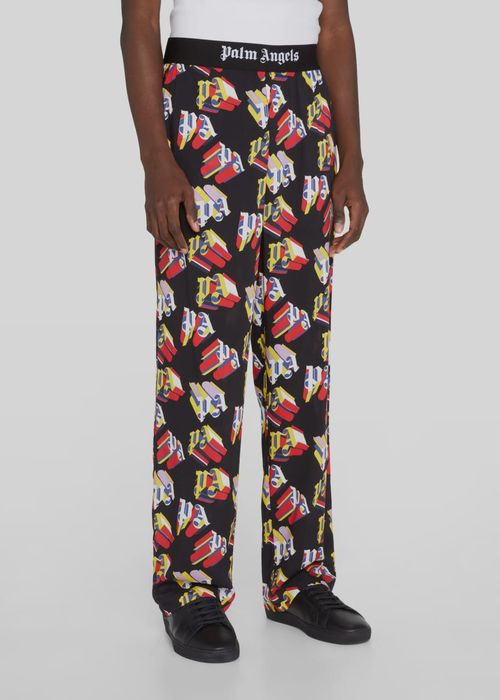 $515 Palm Angels Men's Black Graphic 3D Logo Italy Sleepwear Pajama Pants Size L