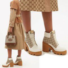 GUCCI BOOTS GG LOGO PLATFORM BLOCK HEEL ANKLE BOOTIES QUILTED $1,090 38 8 US