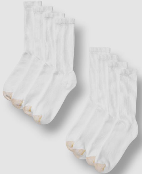 Gold Toe Men's White FX 8-Pair Aqua Stretch Crew Pack Socks Shoe Size 6-12