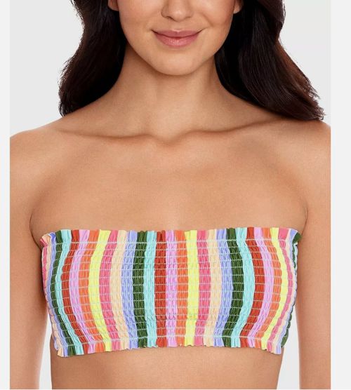 Salt + Cove Striped Cabana Smocked Bandeau Bikini Swim Top, Multi-Color, Sz D/DD