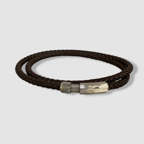 $645 Tateossian Men's Brown Octagon Click Pelle Double Wrap Leather Bracelet