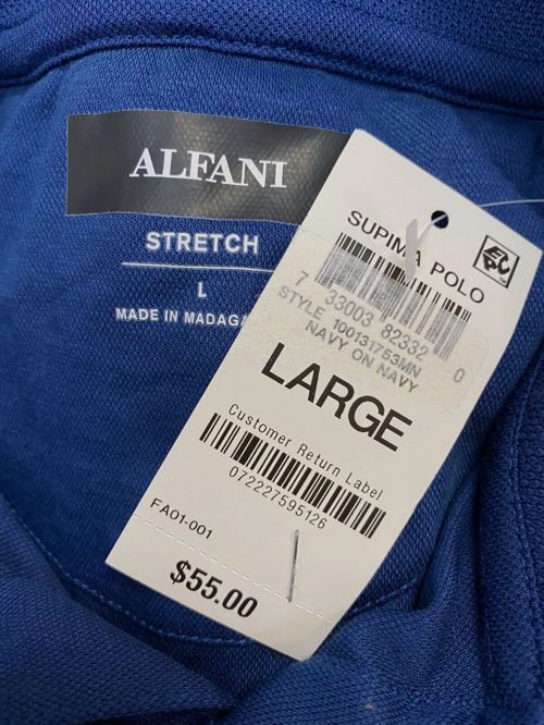 $55 Alfani Men's Blue Supima Cotton Blend Short Sleeve Polo Shirt Size L