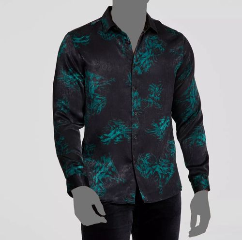 $65 INC Men's Black Harold Regular-Fit Abstract-Print Button Shirt Size XS