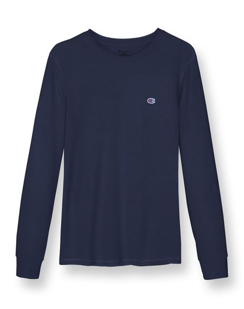 Champion Sleep Long Sleeve Waffle Navy T-Shirt Pajama Top Loungewear Crewneck