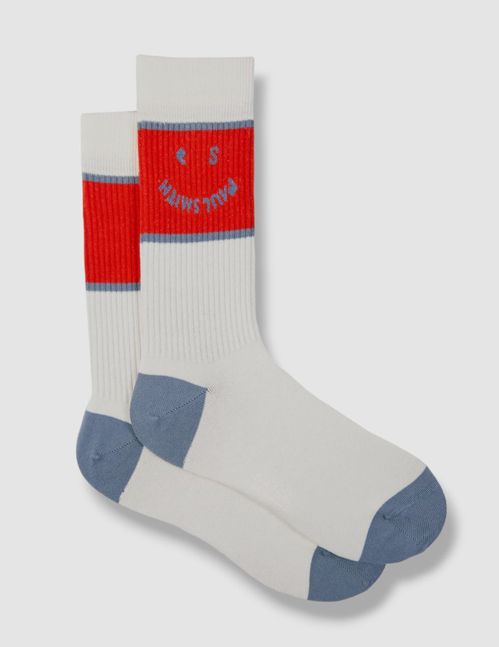 $30 Paul Smith Men's White Red Cotton Logo Print Italy 1-Pair Socks One Size