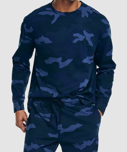$49 Nautica Men's Blue Camo Lounge Waffle Knit Sleepwear Pajama Top Size XXL