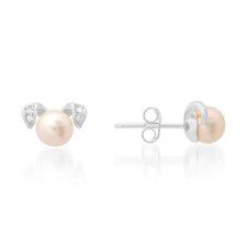 Kylie Harper Sterling Silver Puppy Dog Genuine Pearl & CZ Stud Earrings