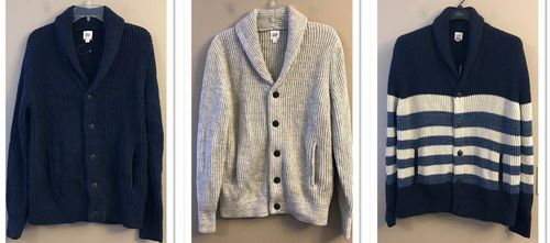 NWT GAP Men's Cardigan Sweater Sz S-L-XL Blue or Gray or Stripes Available 