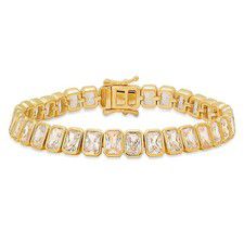 Kylie Harper 14k Gold Over Silver Bezel-set Emerald-cut CZ Tennis Bracelet