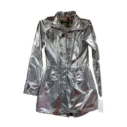 NWOT Ralph Lauren Women's Size L Silver Metallic Taffeta Hooded Jacket