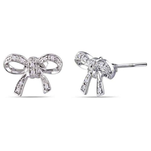 AMOUR Diamond Bow Stud Earrings In 10K White Gold