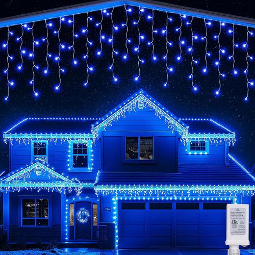 32ft Waterproof Blue Christmas Icicle Lights with 8 Modes and Timer