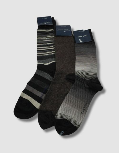 $37 Cole Haan Men's Black Brown 3 Pair Pack Dress Crew Socks Shoe 7-12