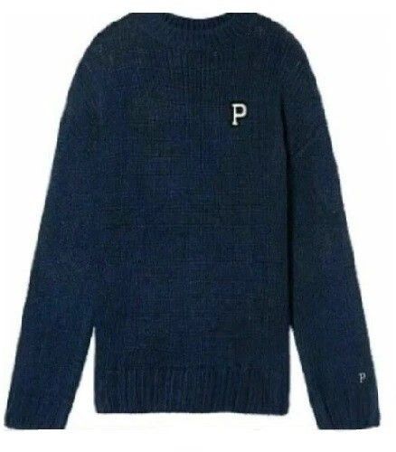 VICTORIA’S SECRET PINK LOGO BOYFRIEND OVERSIZED CREW KNIT PULLOVER SWEATER NWT