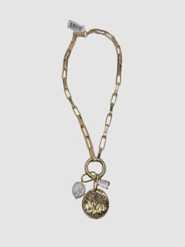 $150 Devon Leigh Women Gold Multi-Charm Mother Of Pearl Coin Chain Link Necklace