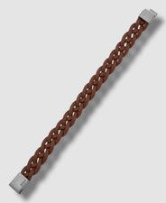 $45 DKNY Men's Brown Silver Braided Cognac Leather Bracelet
