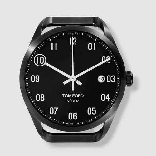 $3180 Tom Ford Timepieces Men's Black Round Stainless Steel Watch Head Size M