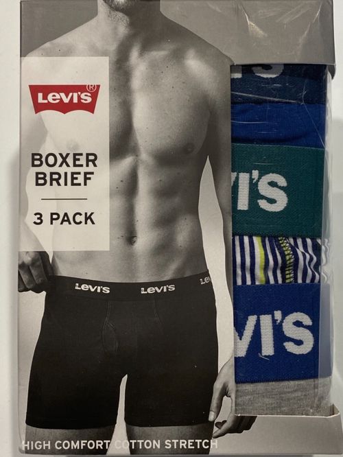 NWT LEVI'S 3 Pack Boxer Brief Underwear Sz M-L Gray Blue Green