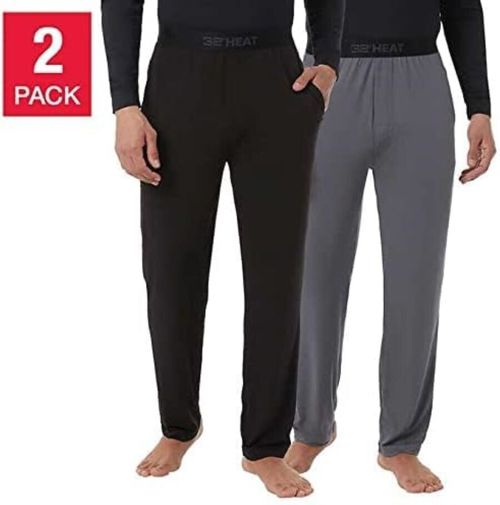 32 Degrees Heat Men 2-Pack Performance Lightweight Sleep Pant, Black/Charcoal, L