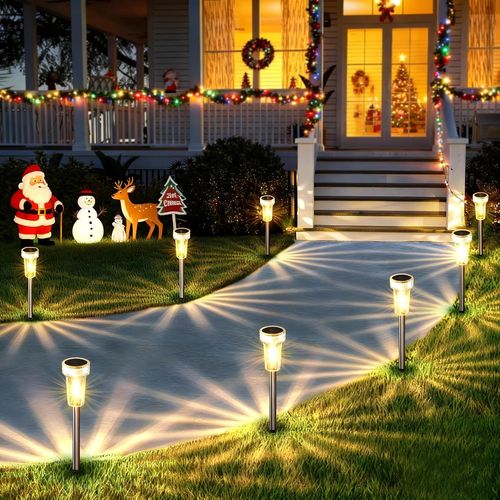 Outdoor Waterproof Solar Pathway Lights - 8 Pack Stainless Steel Garden Decor