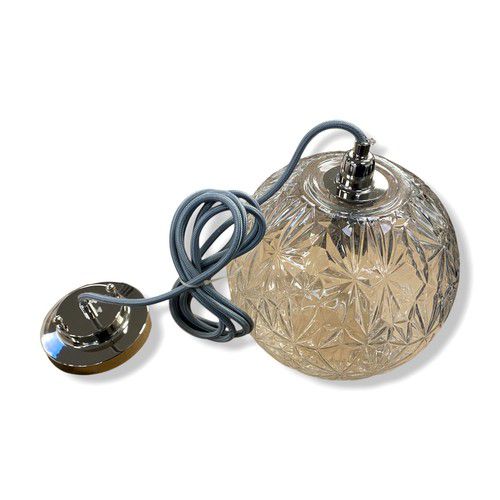 $950 Jamie Young Silver Clear Cut Glass Pendant Ceiling Light