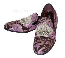 DOLCE & GABBANA SHOES LOAFERS BROCADE CRYSTAL CROWN FLATS $1,345 sz 39.5 9.5
