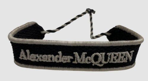 Alexander McQueen Men's Black Logo Embroidered Woven Bracelet One Size