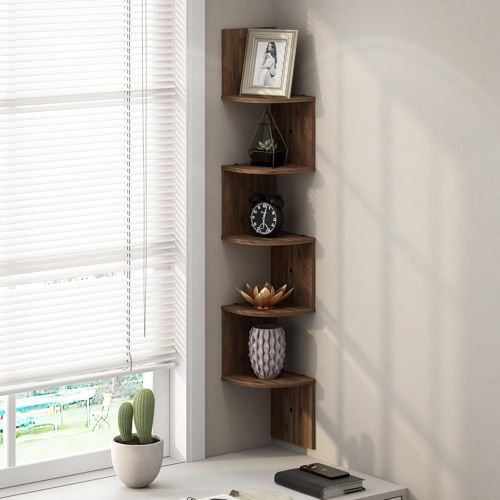 5-Tier Floating Corner Shelf, Wall Mount Shelves for Storage and Display, Columb