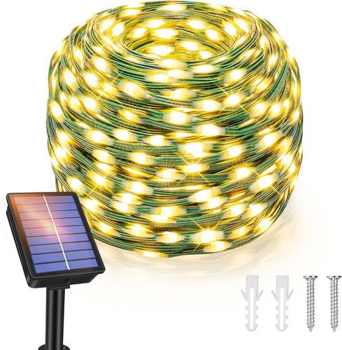 66FT Solar String Lights, 200 LED Waterproof Outdoor Fairy Lights, 8 Modes