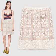 GUCCI SKIRT NATURAL WHITE COTTON MACRAME DETACHABLE LINING $1,300 IT 42 US 6