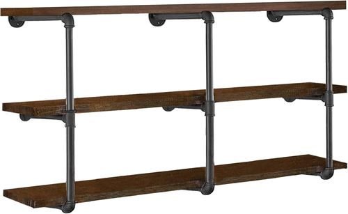 Industrial 3-Tier Iron Pipe Shelves, 28" Tall, Vintage Wall-Mounted Storage